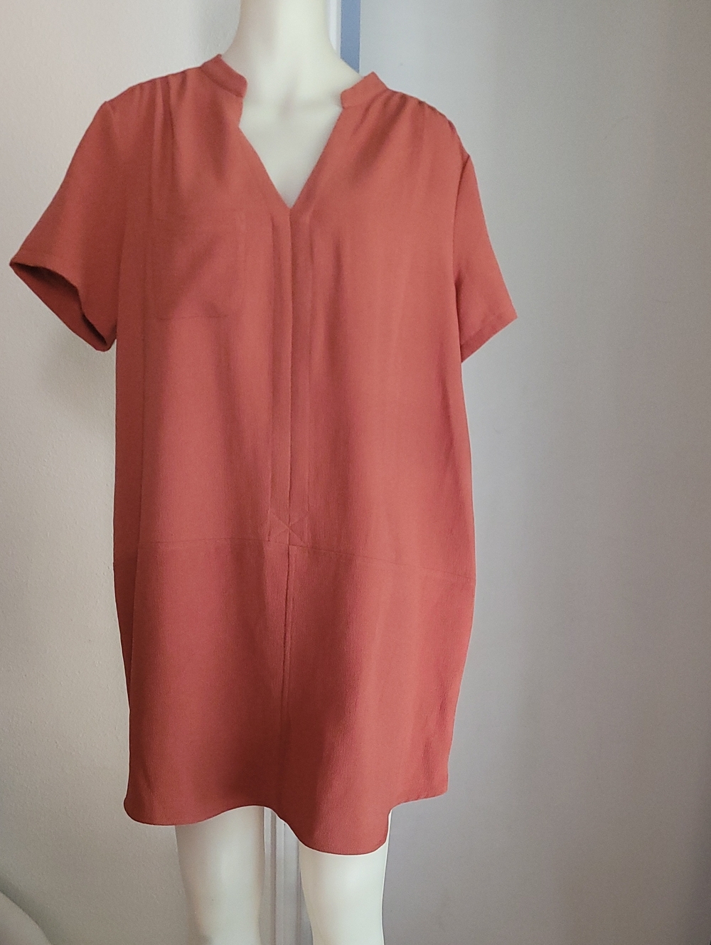 Lush Dusty Terracotta Short-Sleeve Midi Shift Dress